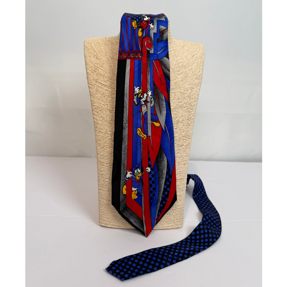 Mickey Inc Disney Mickey Donald Duck Art Deco 100% Silk Necktie Korea Vintage